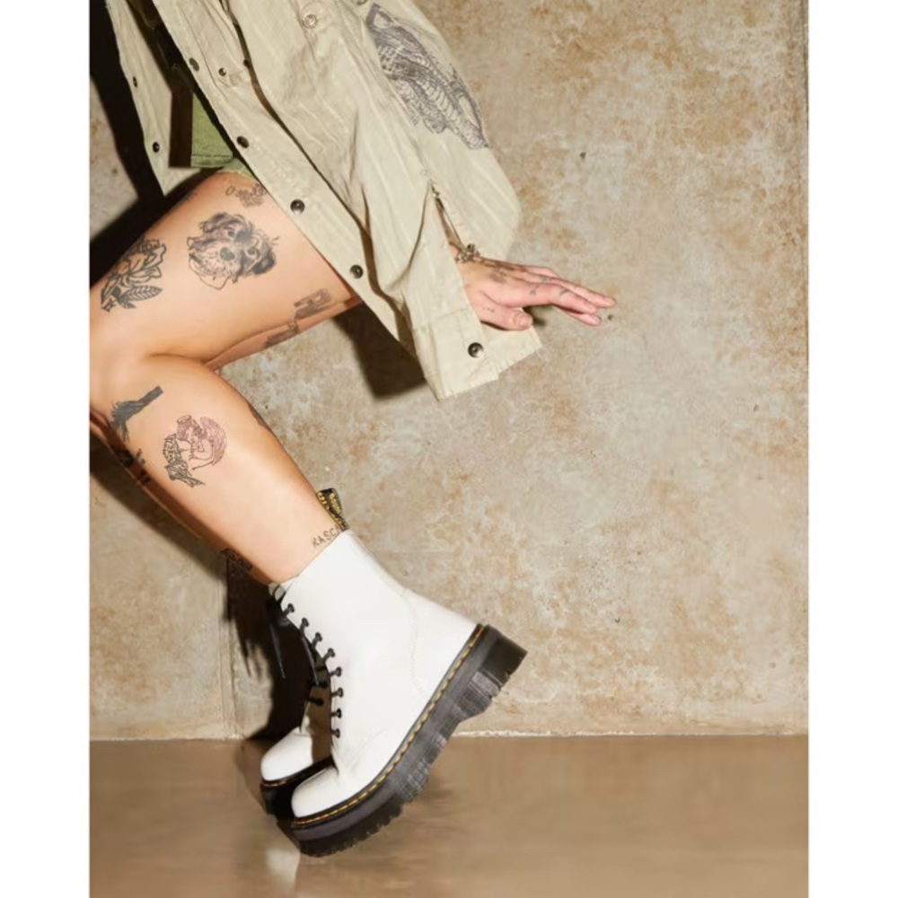 Dr. Martens White Jadon Smooth Leather Platform Boots - Picture 3 of 15